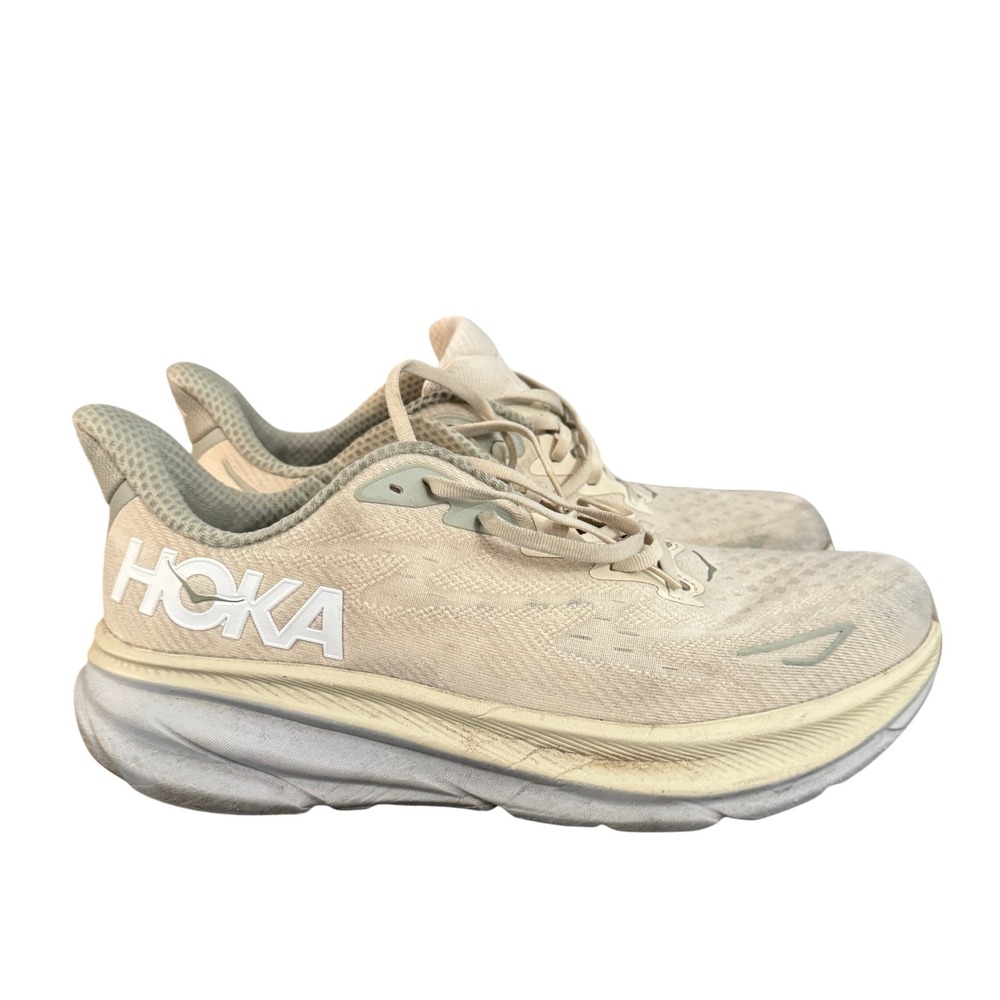 Hoka Clifton 9 Running Shoes Sand White Tan Mens Road Trainers 1127895 11.5